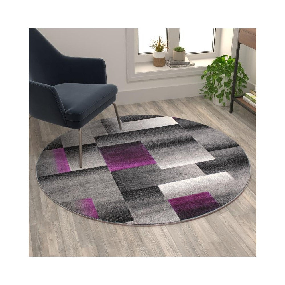 Flash Furniture Elio Collection 5x5 Purple Block Area Rug ACD-RGTRZ861-55-PU-GG