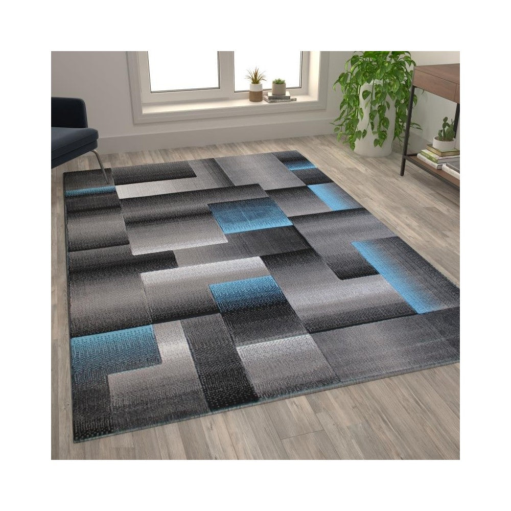 Flash Furniture Elio Collection 6x9 Blue Block Area Rug ACD-RGTRZ861-69-BL-GG