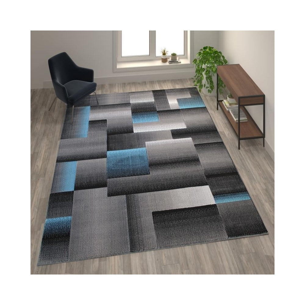 Flash Furniture Elio Collection 8x10 Blue Block Area Rug ACD-RGTRZ861-810-BL-GG