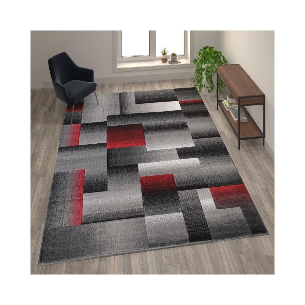 Flash Furniture Elio Collection 8x10 Red Block Area Rug ACD-RGTRZ861-810-RD-GG