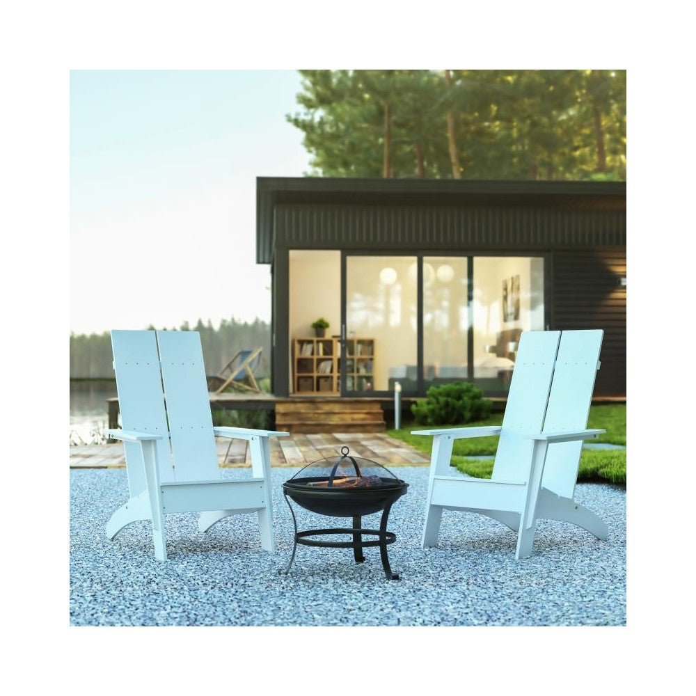 Flash Furniture Finn 2PK White Rockers & Fire Pit JJ-C145092-202-WH-GG