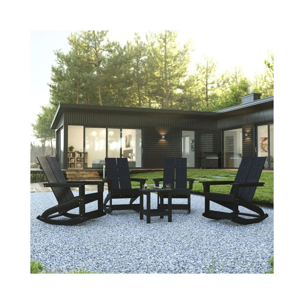 Flash Furniture Finn 4PK Black Rockers & Side Table JJ-C14709-4-T14001-BK-GG