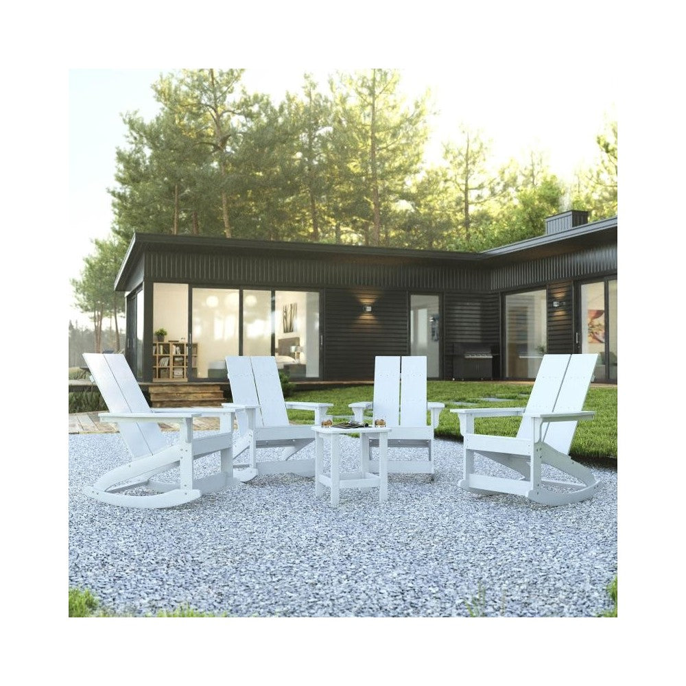 Flash Furniture Finn 4PK White Rockers & Side Table JJ-C14709-4-T14001-WH-GG