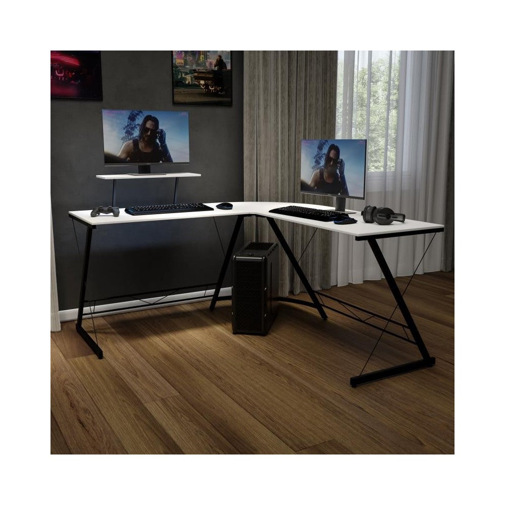 Flash Furniture Ginny L-Shaped Computer Gaming Desk NAN-CD-22181-WH-BK-GG