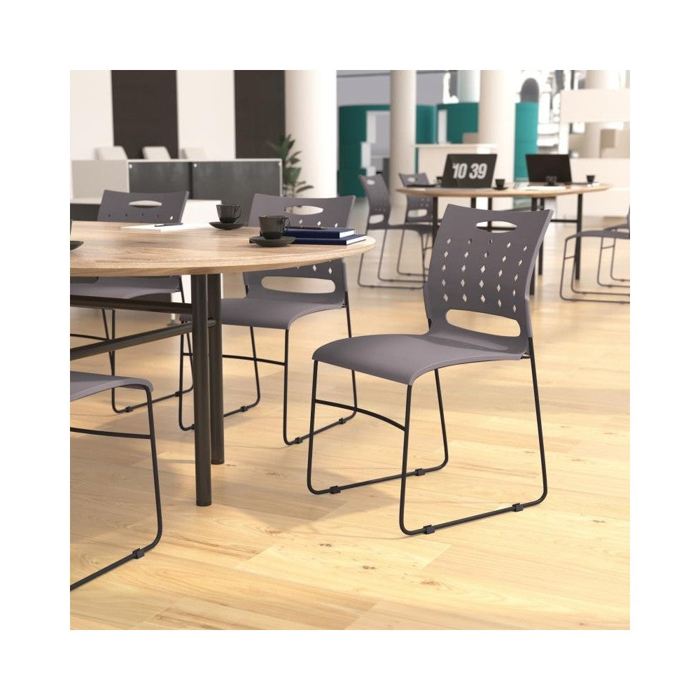 Flash Furniture HERCULES Series 5 PK Gray Plastic Stack Chair 5-RUT-2-GY-BK-GG