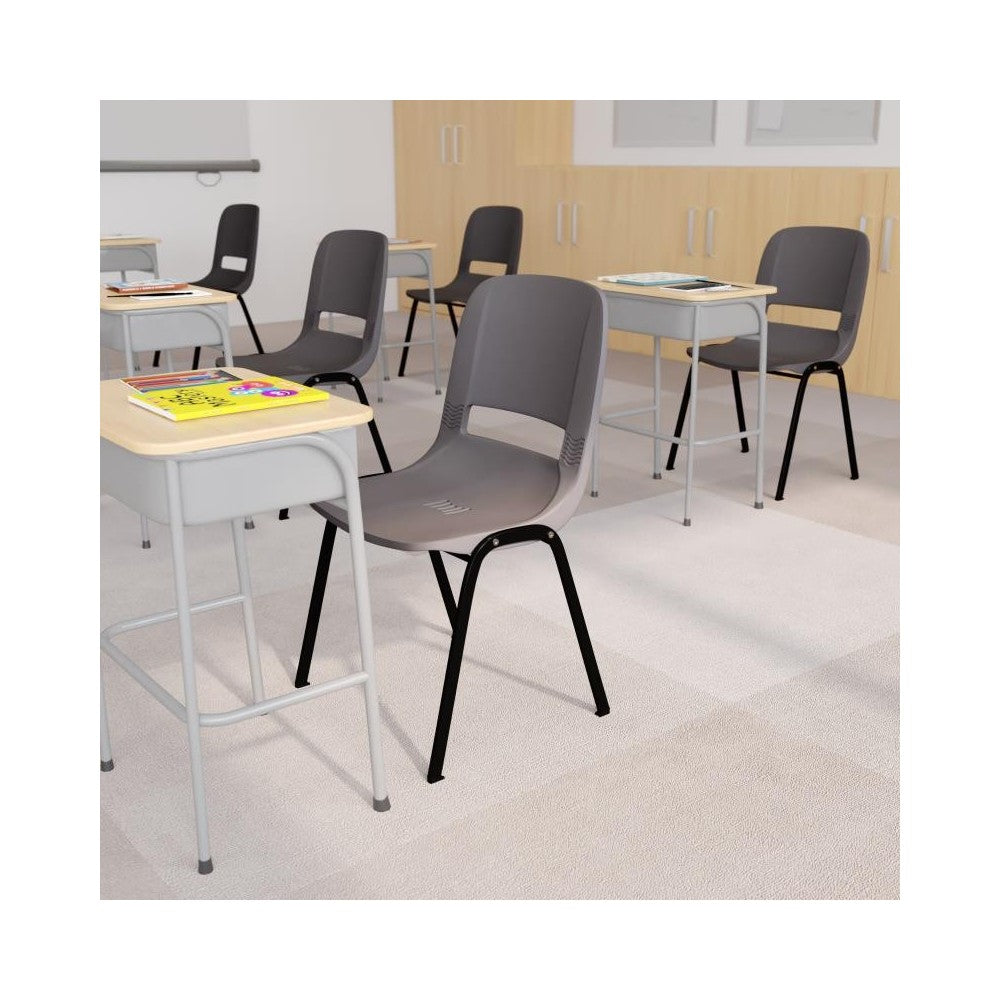 Flash Furniture HERCULES Series Gray Stack Chair-Black Frame RUT-16-PDR-GY-GG