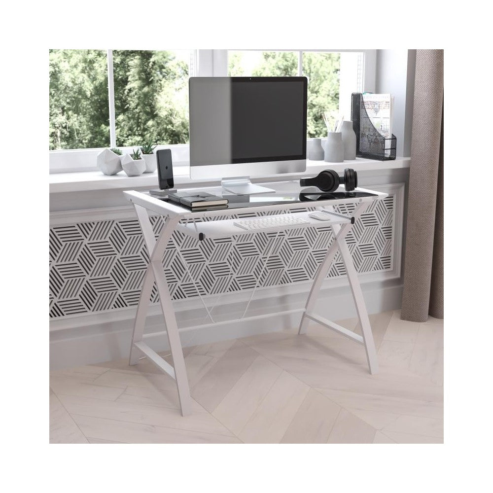 Flash Furniture Jude Glass/White Keyboard Desk NAN-JN-2824S-WH-WH-GG