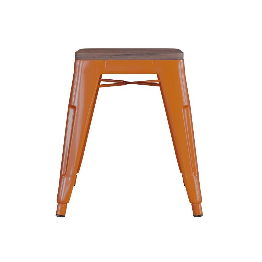 Flash Furniture Kai 4PK Orange Stool-Wood Seat ET-BT3503-18-ORG-WD-GG