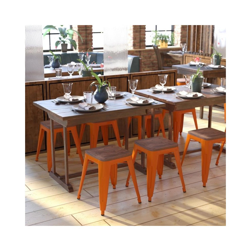 Flash Furniture Kai 4PK Orange Stool-Wood Seat ET-BT3503-18-ORG-WD-GG