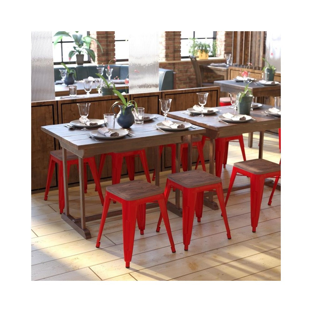 Flash Furniture Kai 4PK Red Stool-Wood Seat ET-BT3503-18-RED-WD-GG