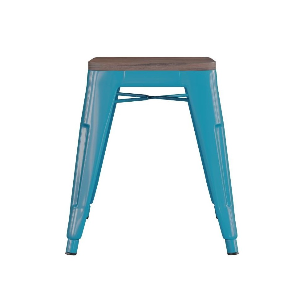 Flash Furniture Kai 4PK Teal Stool-Wood Seat ET-BT3503-18-TL-WD-GG