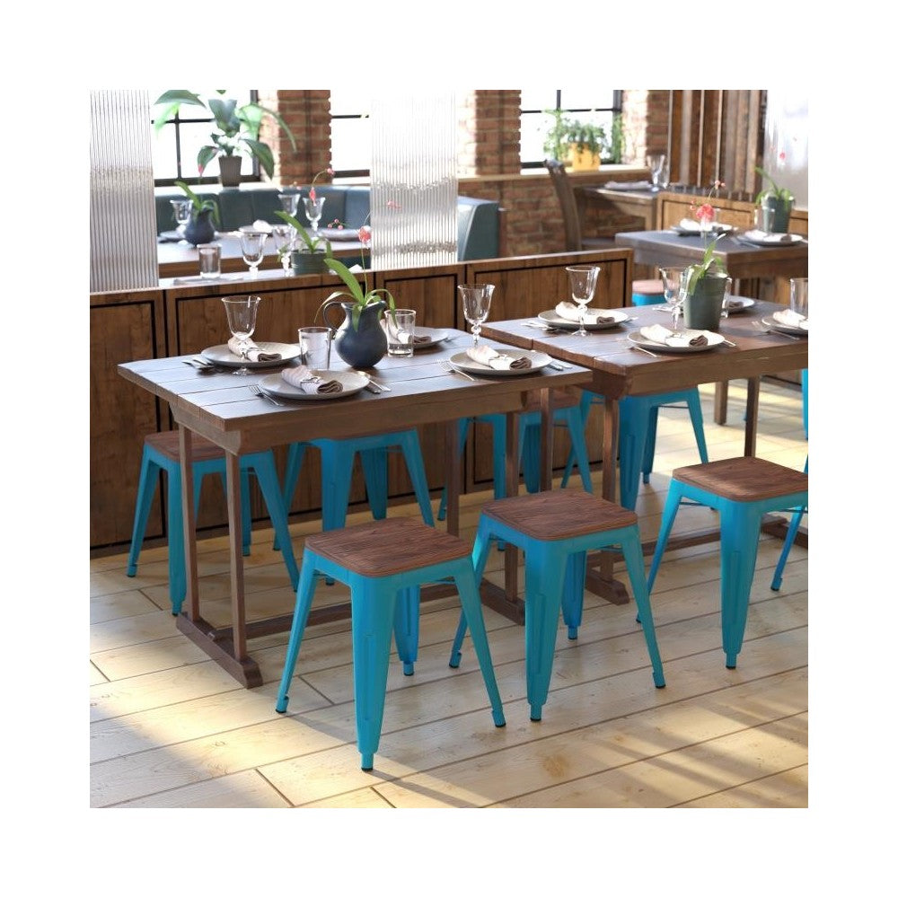 Flash Furniture Kai 4PK Teal Stool-Wood Seat ET-BT3503-18-TL-WD-GG