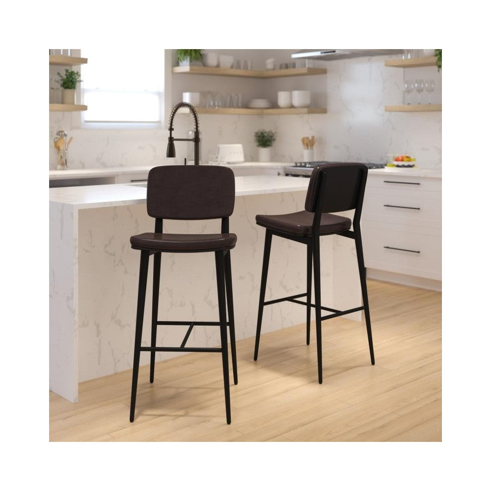 Flash Furniture Kenzie 2PK Brown Leather Barstools AY-S01-BR-GG