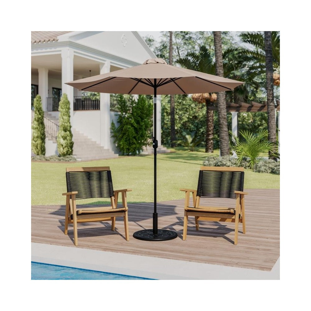 Flash Furniture Kona Tan Umbrella & Black Base Set GM-402003-UB19B-TAN-GG