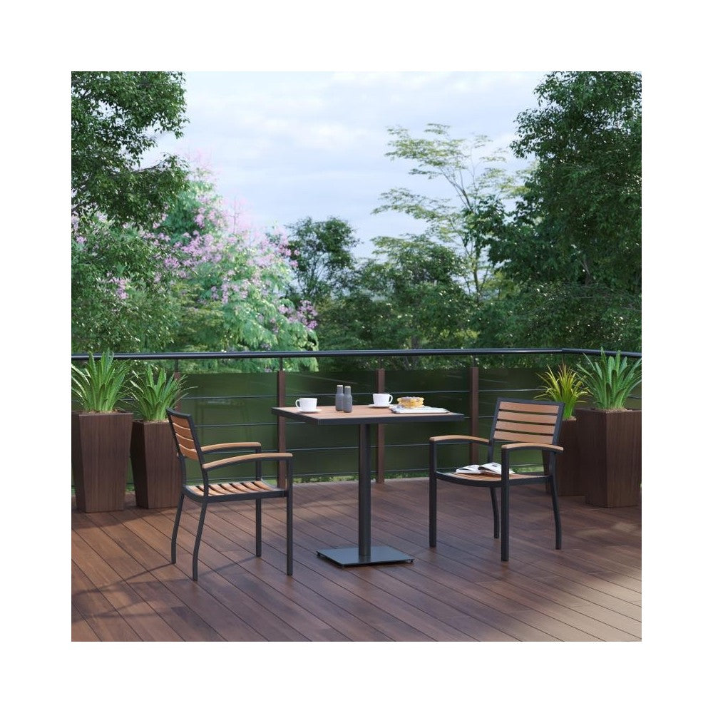 Flash Furniture Lark 3 PC Faux Teak Patio Table Set XU-DG-104560062-GG