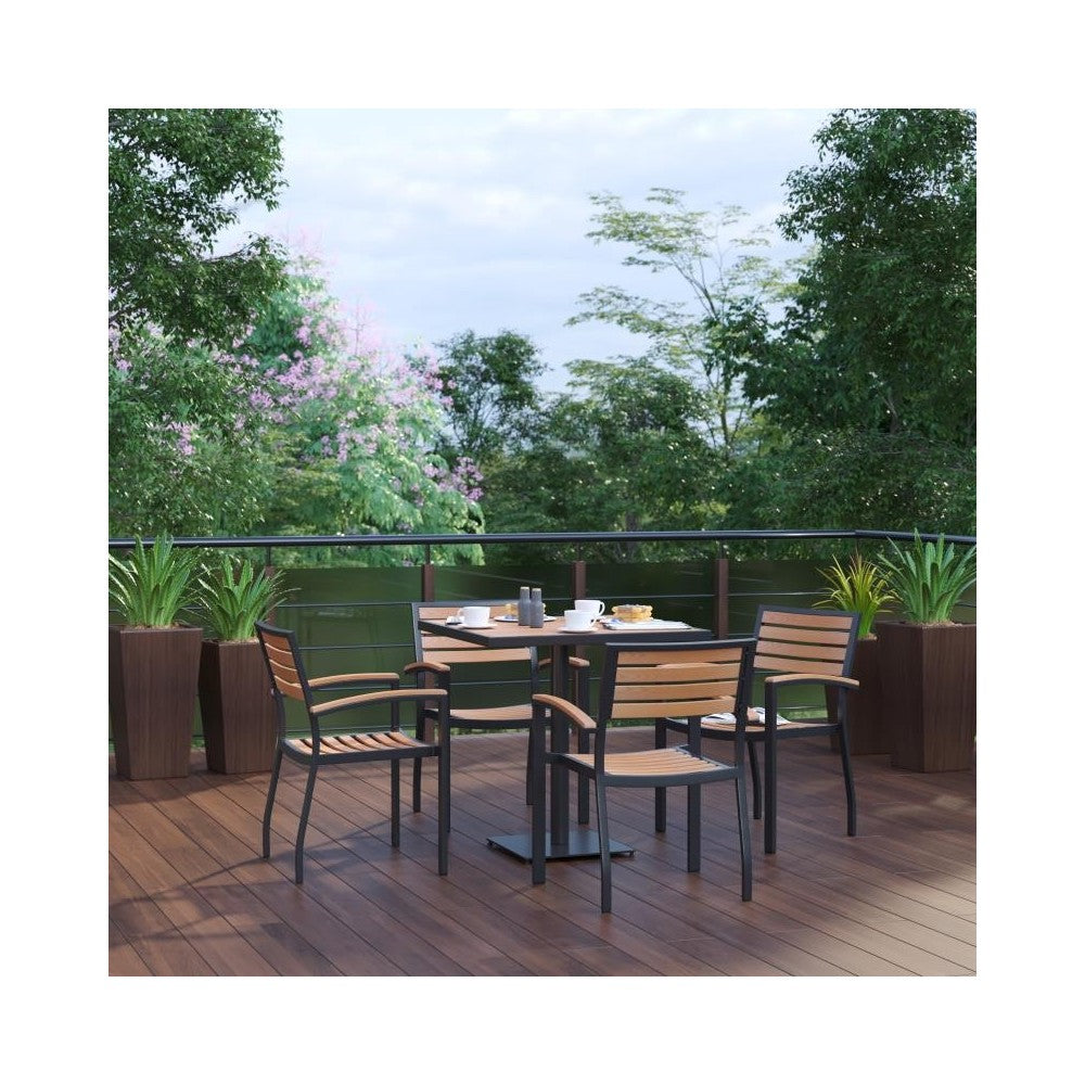 Flash Furniture Lark 5 PC Faux Teak Patio Table Set XU-DG-104560064-GG