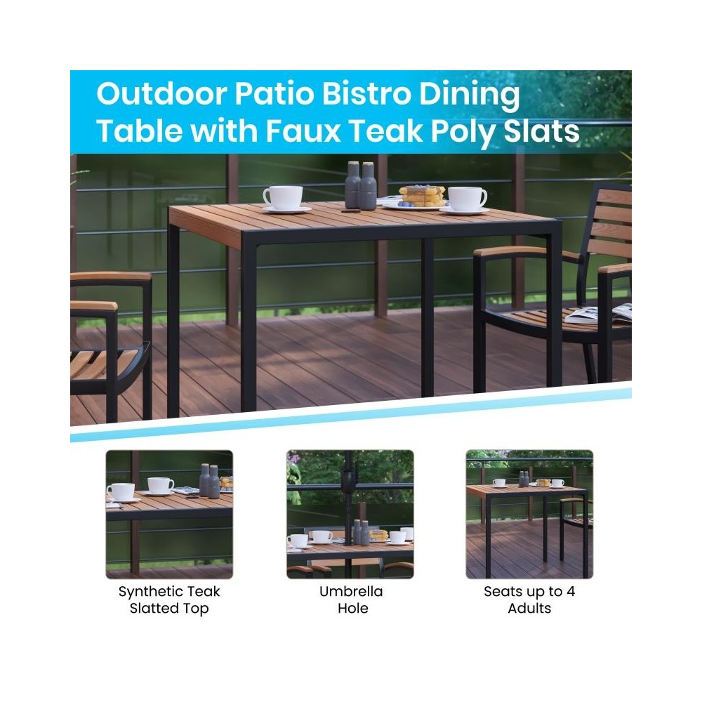 Flash Furniture Lark Faux Teak Patio Table-2 Chair XU-DG-810060062-GG
