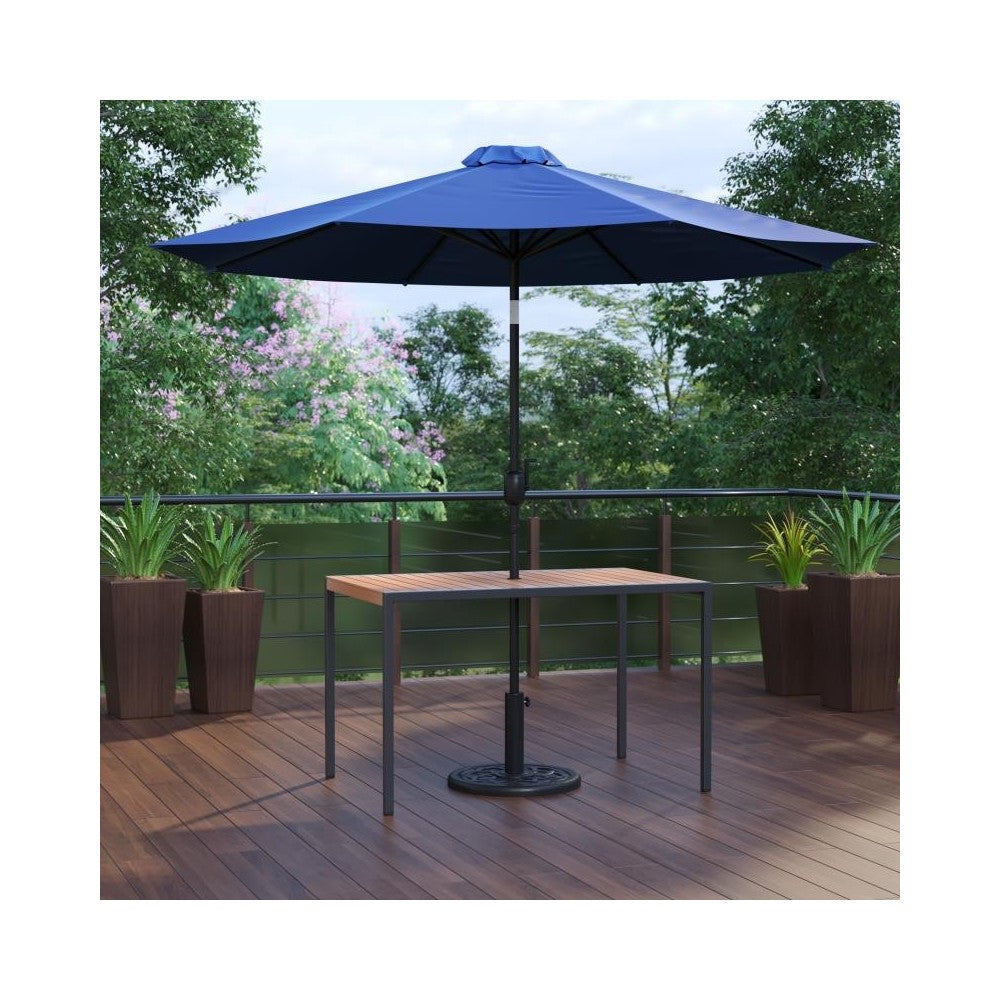 Flash Furniture Lark Faux Teak Patio Table-Umbrella XU-DG-UH3048-UB19BNV-GG