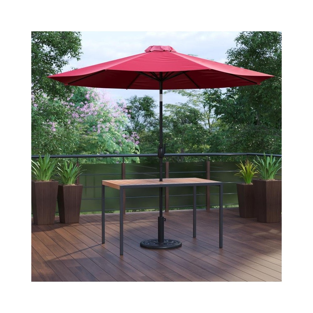 Flash Furniture Lark Faux Teak Patio Table-Umbrella XU-DG-UH3048-UB19BRD-GG