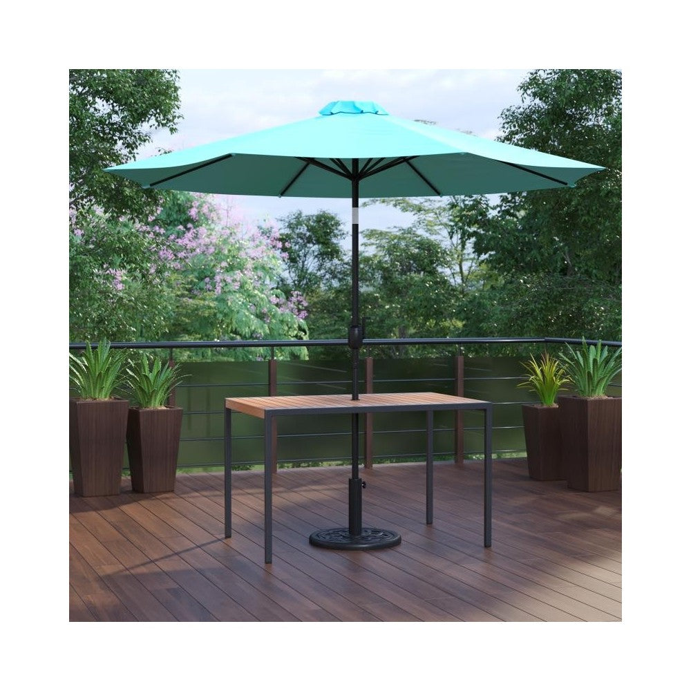 Flash Furniture Lark Faux Teak Patio Table-Umbrella XU-DG-UH3048-UB19BTL-GG