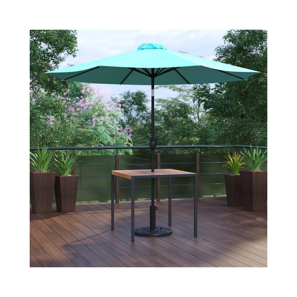 Flash Furniture Lark Faux Teak Patio Table-Umbrella XU-DG-UH8100-UB19BTL-GG