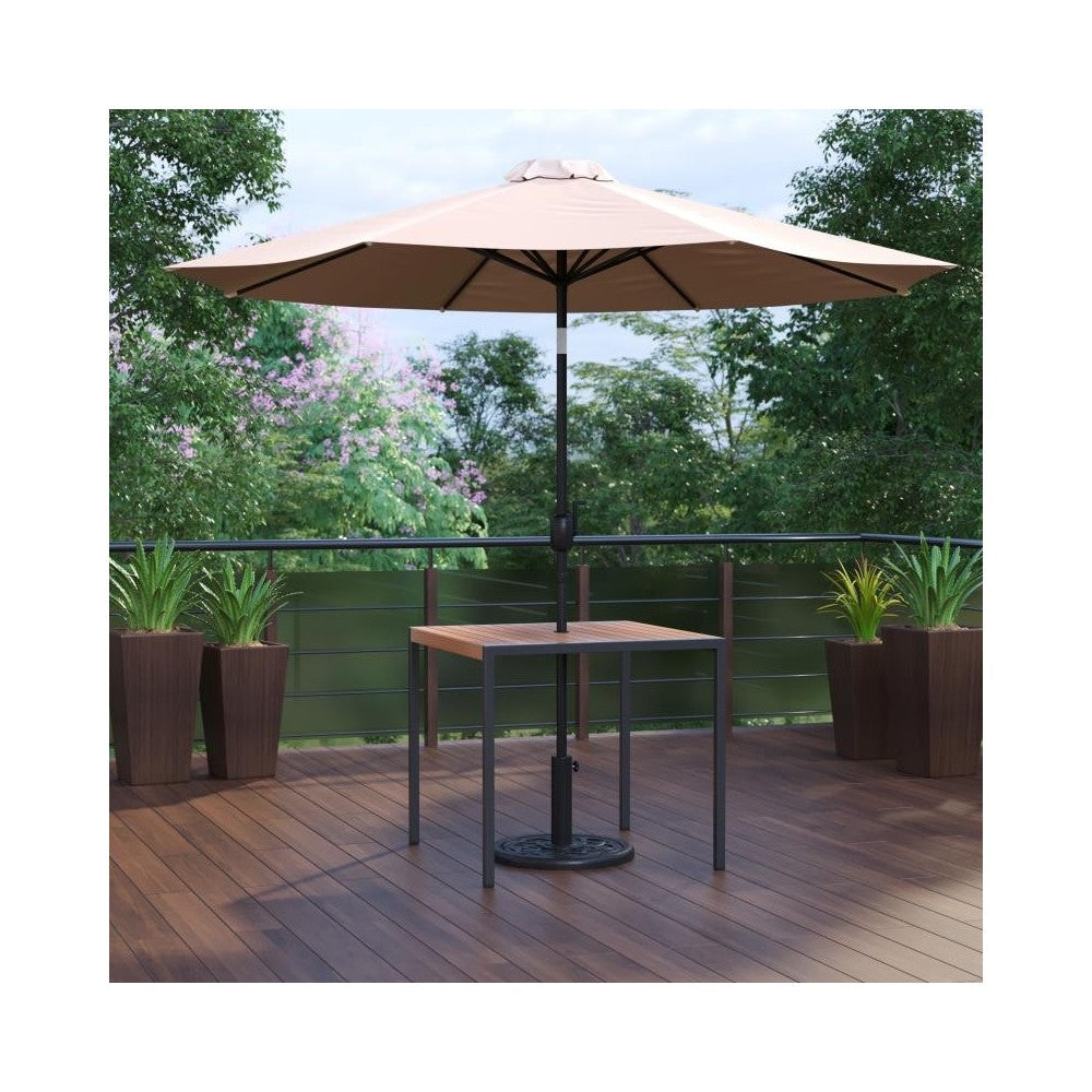 Flash Furniture Lark Faux Teak Patio Table-Umbrella XU-DG-UH8100-UB19BTN-GG
