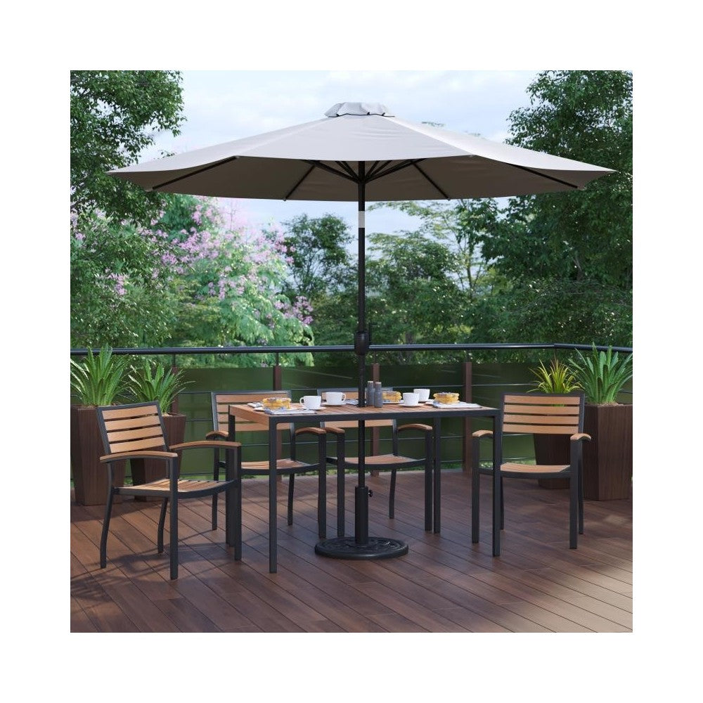Flash Furniture Lark Table-4 Chair-Umbrella & Base XU-DG-304860064-UB19BGY-GG