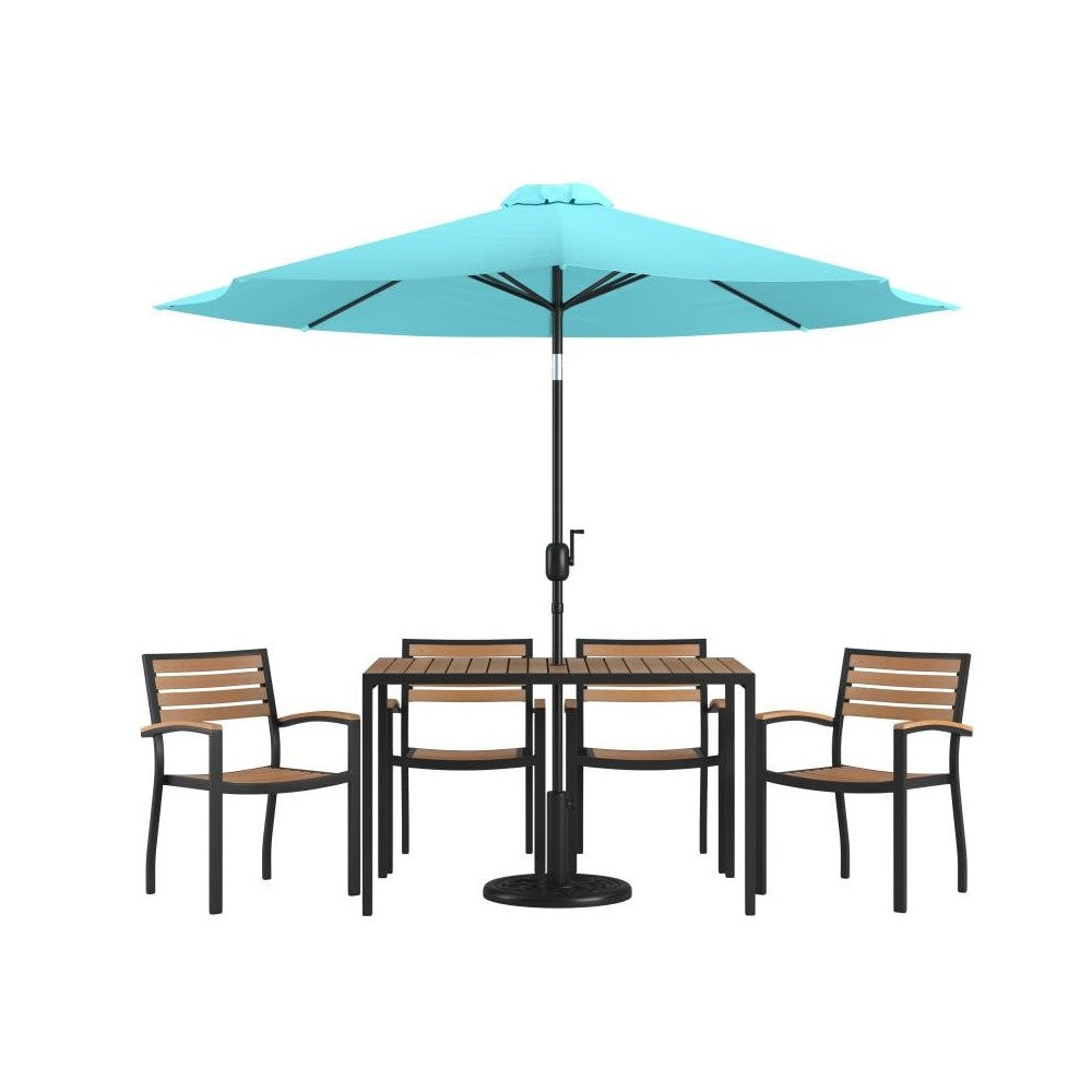 Flash Furniture Lark Table-4 Chair-Umbrella & Base XU-DG-304860064-UB19BTL-GG