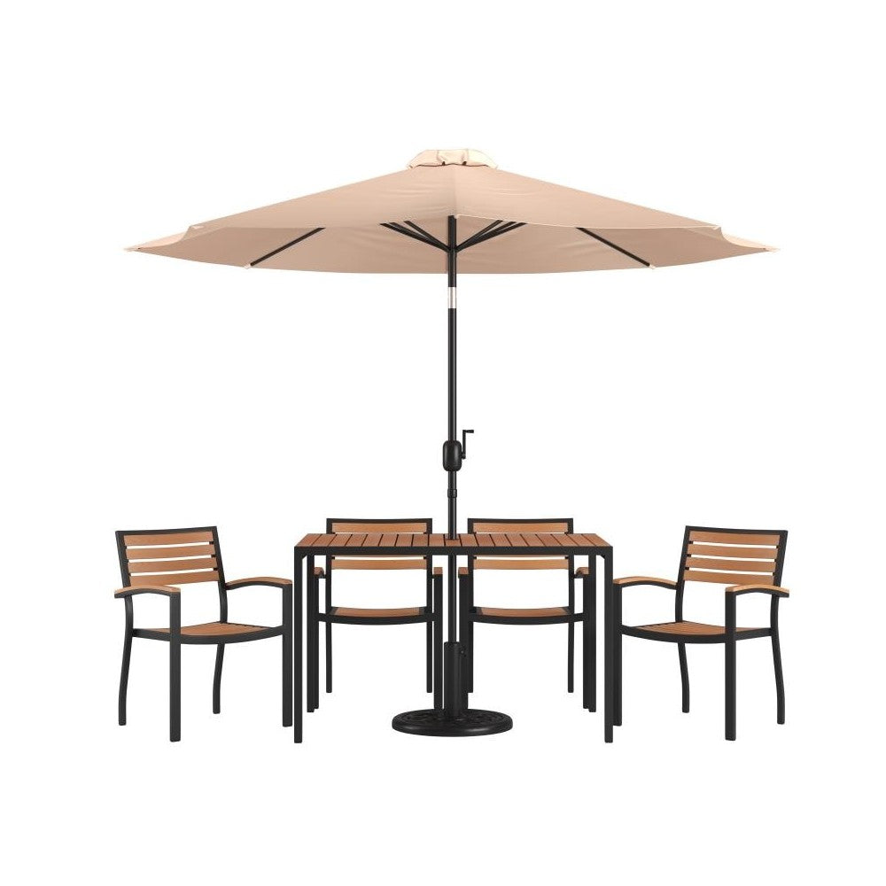 Flash Furniture Lark Table-4 Chair-Umbrella & Base XU-DG-304860064-UB19BTN-GG
