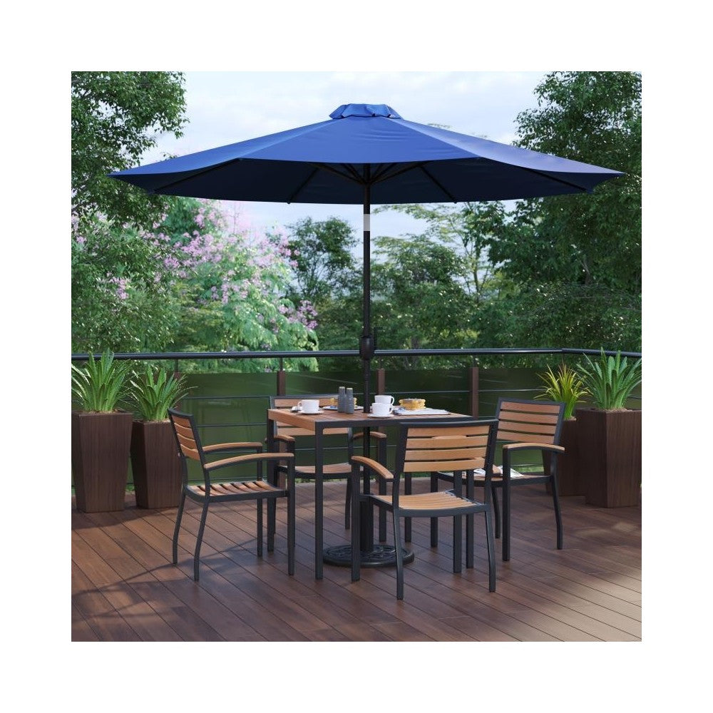 Flash Furniture Lark Table-4 Chair-Umbrella & Base XU-DG-810060064-UB19BNV-GG