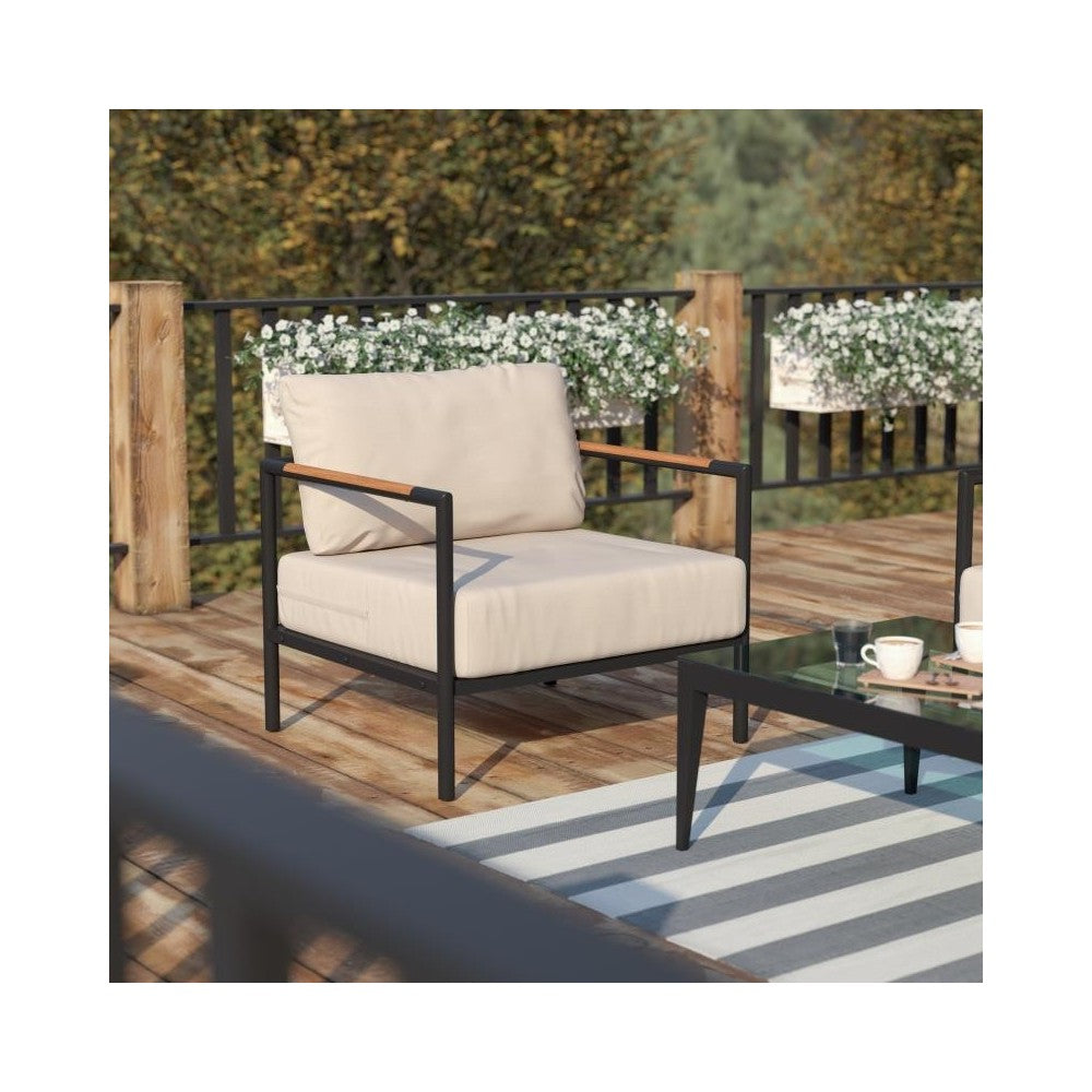 Flash Furniture Lea Black Patio Chair and Cushions GM-201027-1S-GY-GG