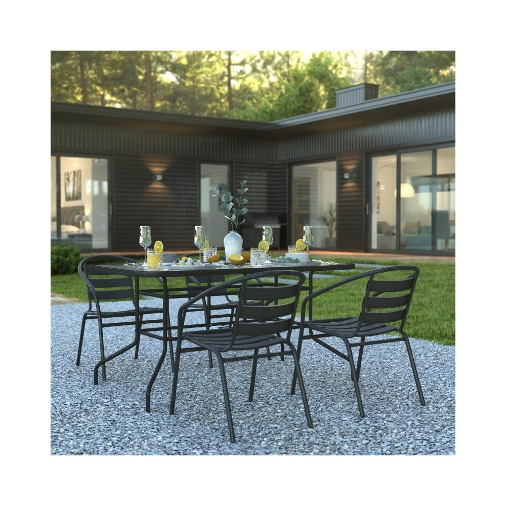 Flash Furniture Lila 31.5x55 Black Patio Table Set TLH-089REC-017CBK4-GG