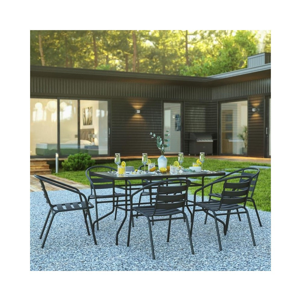Flash Furniture Lila 31.5x55 Black Patio Table Set TLH-089REC-017CBK6-GG