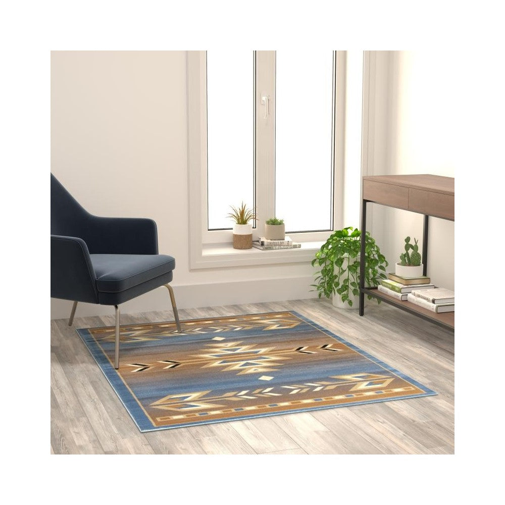Flash Furniture Lodi Collection Blue 4x5 Southwest Area Rug OKR-RG1113-45-BL-GG