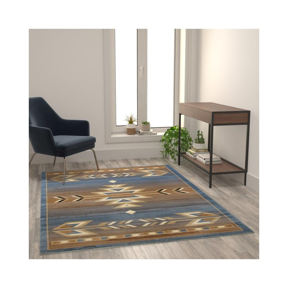 Flash Furniture Lodi Collection Blue 5x7 Southwest Area Rug OKR-RG1113-57-BL-GG