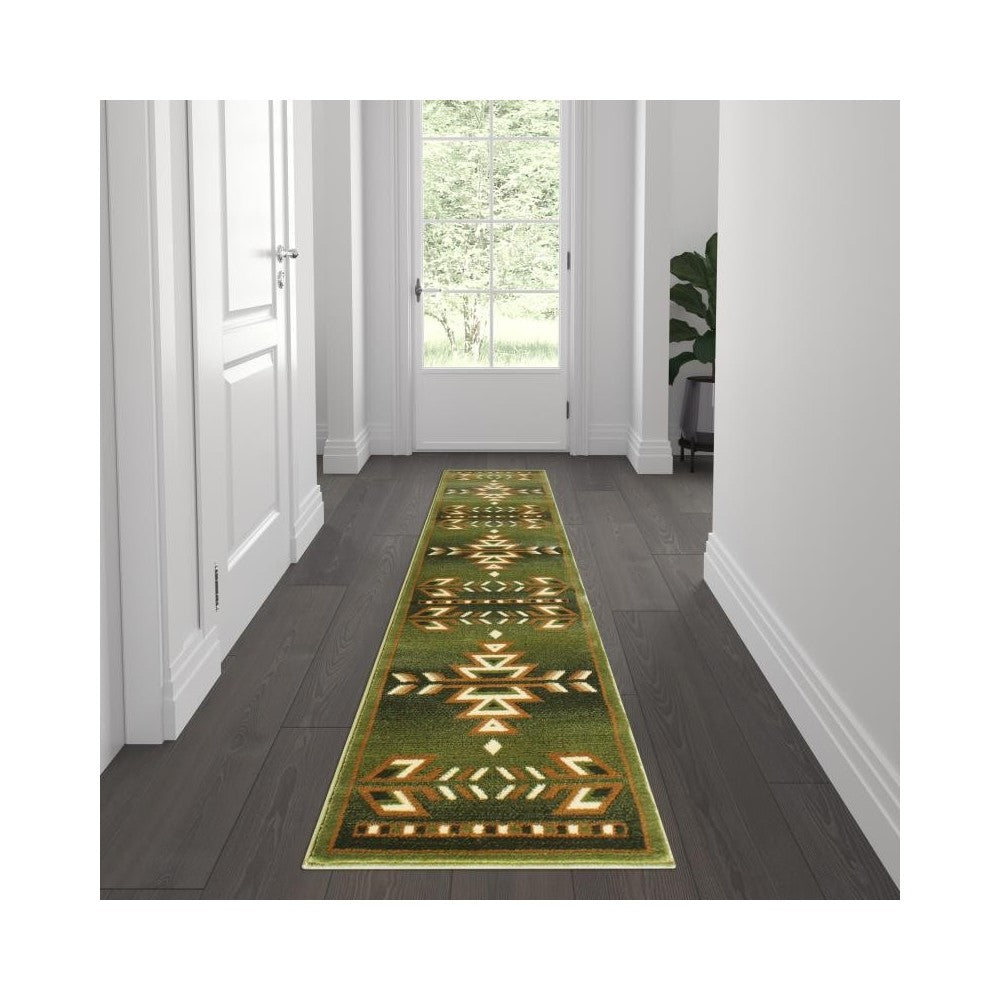 Flash Furniture Lodi Collection Green 2x7 Southwest Area Rug OKR-RG1113-27-GN-GG