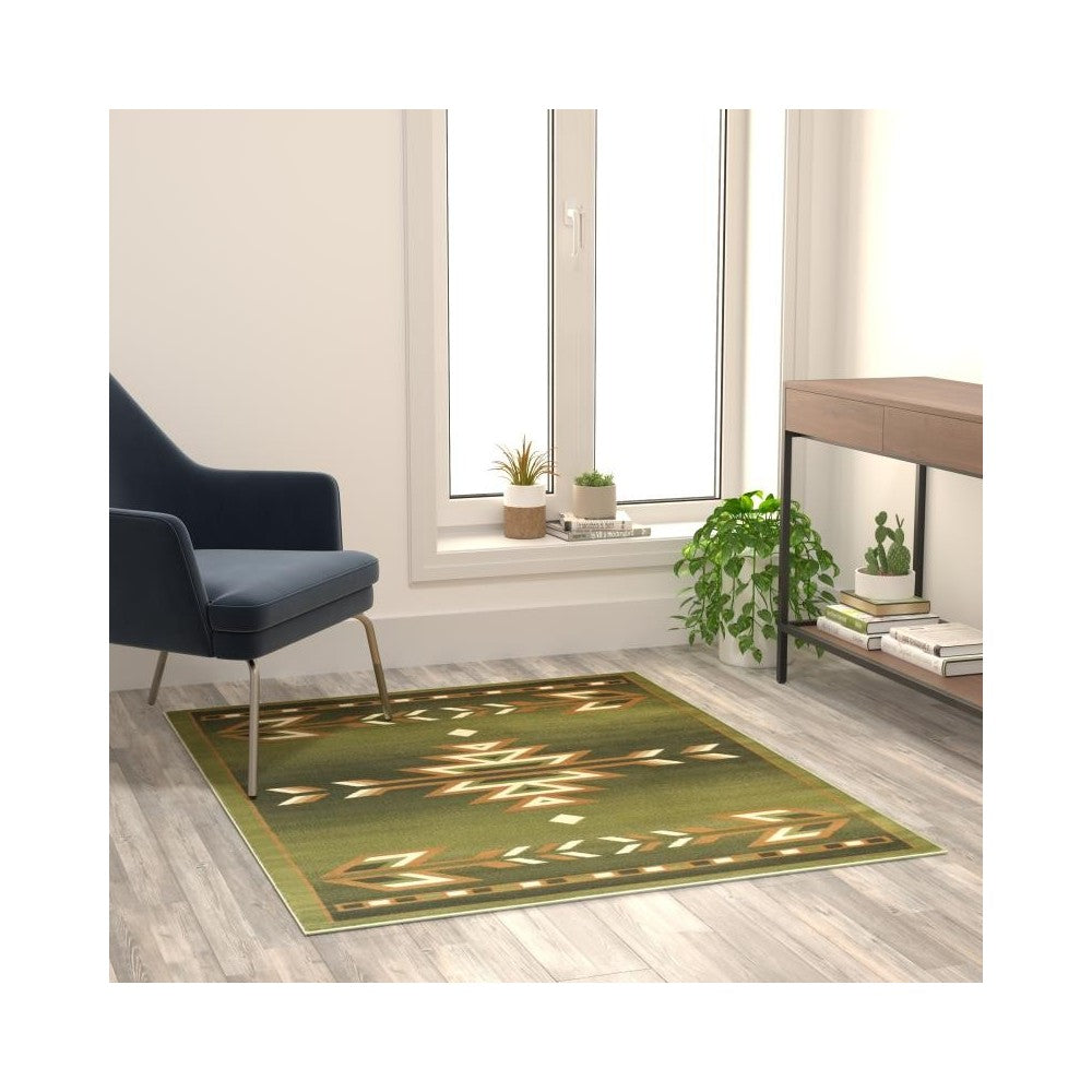 Flash Furniture Lodi Collection Green 4x5 Southwest Area Rug OKR-RG1113-45-GN-GG