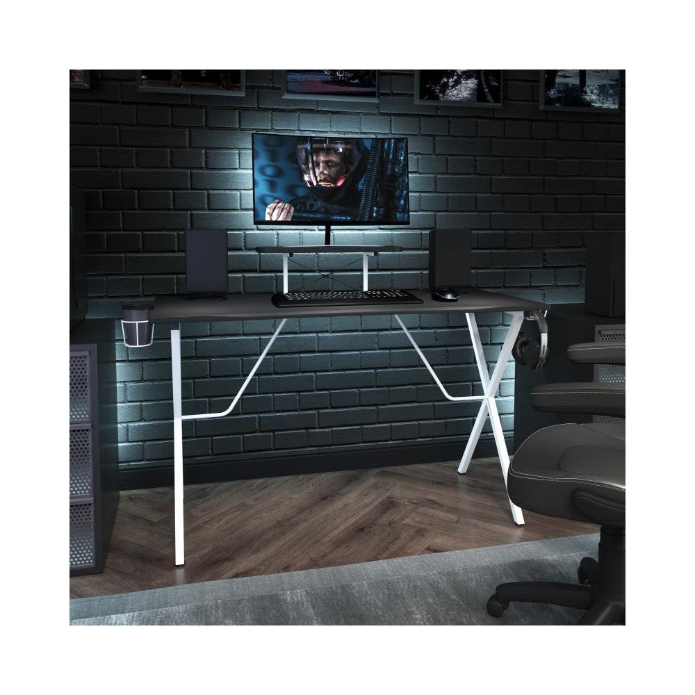 Flash Furniture Mallot Black/Wh Platform Gaming Desk NAN-RS-G1031-BK-WH-GG