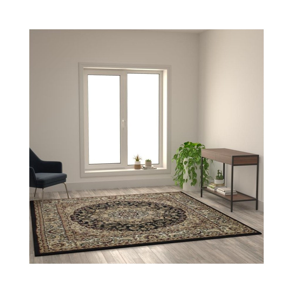 Flash Furniture Mersin Collection Black 7x7 Persian Area Rug NR-RGB401-77S-BK-GG