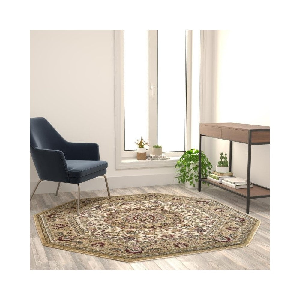 Flash Furniture Mersin Collection Ivory 5x5 Persian Area Rug NR-RG1881-55-IV-GG