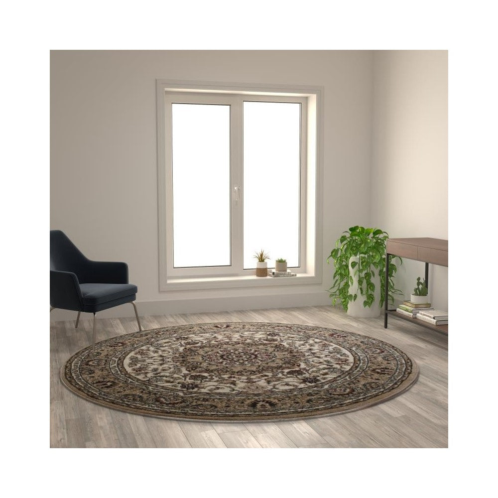 Flash Furniture Mersin Collection Ivory 7x7 Persian Area Rug NR-RG85-77-IV-GG