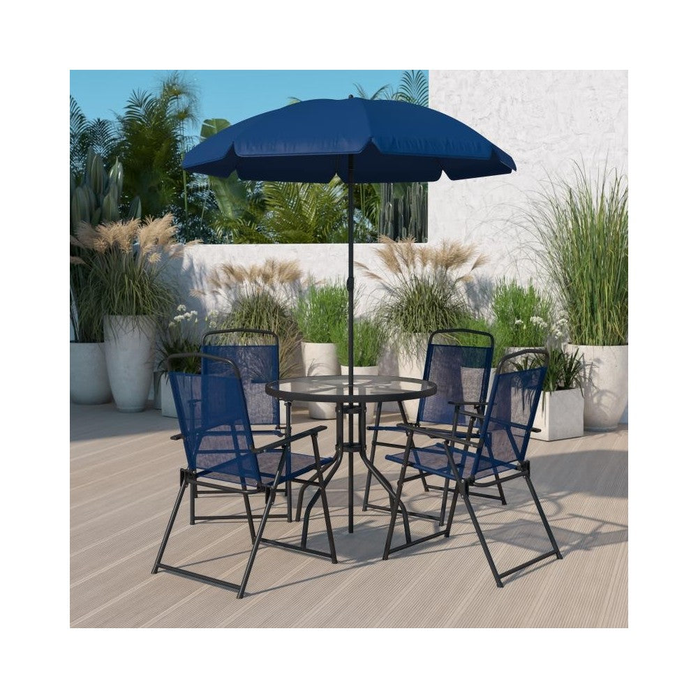 Flash Furniture Nantucket 6PC Navy Patio Set & Umbrella GM-202012-NV-GG