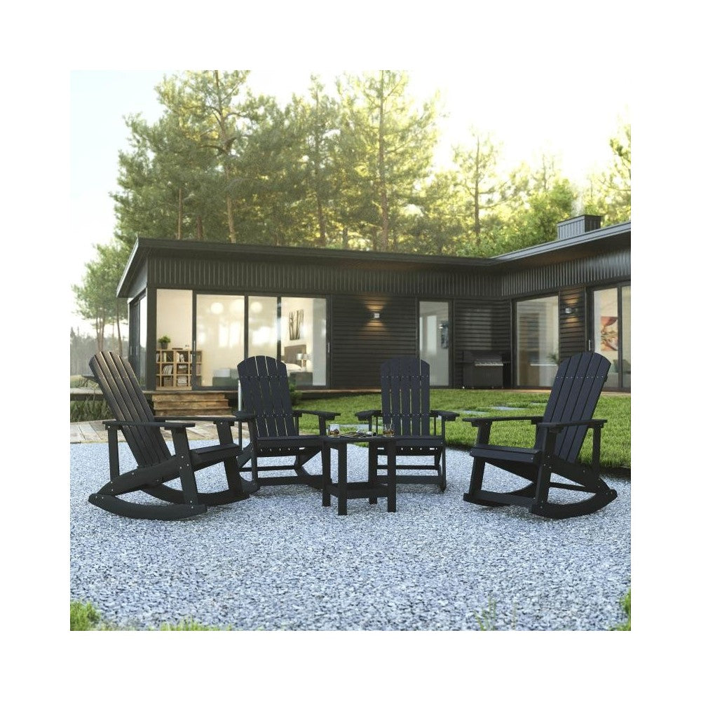 Flash Furniture Savannah 4PK Black Rockers & 1 Table JJ-C14705-4-T14001-BK-GG