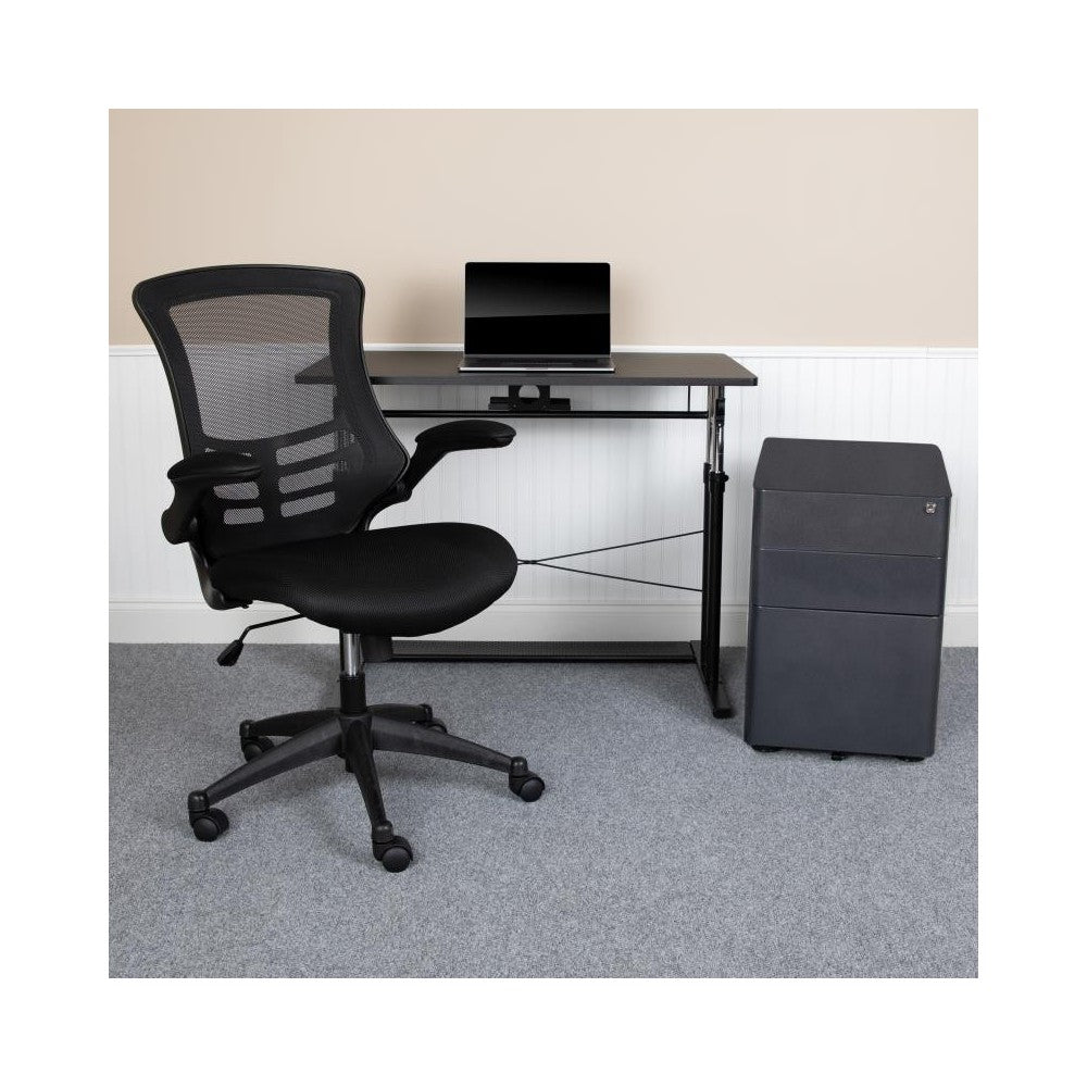 Flash Furniture Stiles Black Desk, Chair, Cabinet Set BLN-NAN21CPX5L-BK-GG