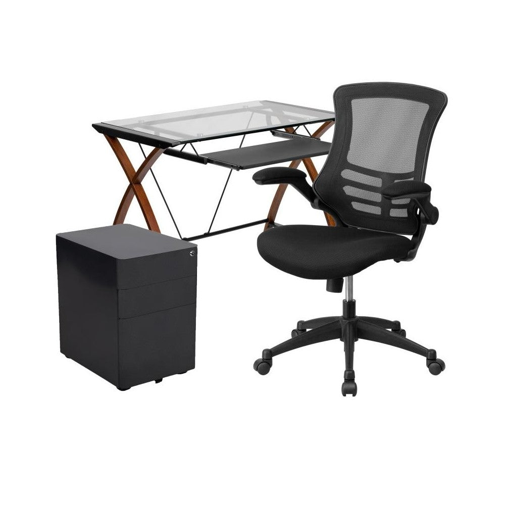 Flash Furniture Stiles Black Desk, Chair, Cabinet Set BLN-NAN28CHPX5-BK-GG