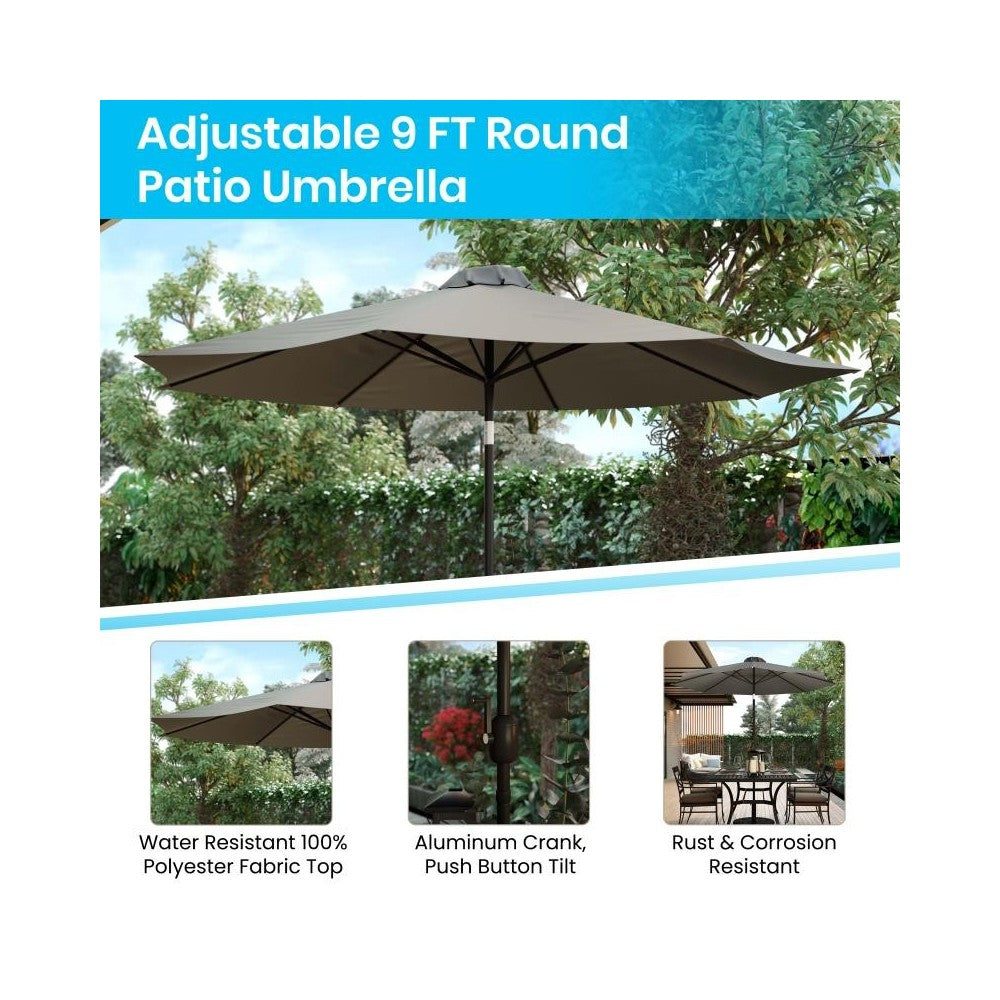 Flash Furniture Sunny Gray Umbrella & Black Base Set GM-402003-UB19B-GY-GG