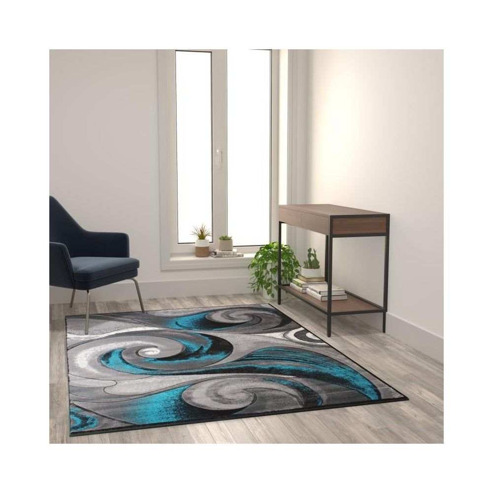 Flash Furniture Tellus Collection Turquoise 5x7 Wave Area Rug ACD-RG410-57-TQ-GG