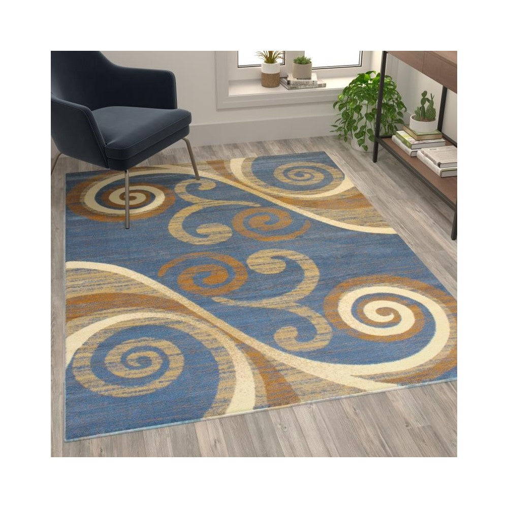 Flash Furniture Valli Collection Blue 5x7 Modern Area Rug OKR-RG1100-57-BL-GG