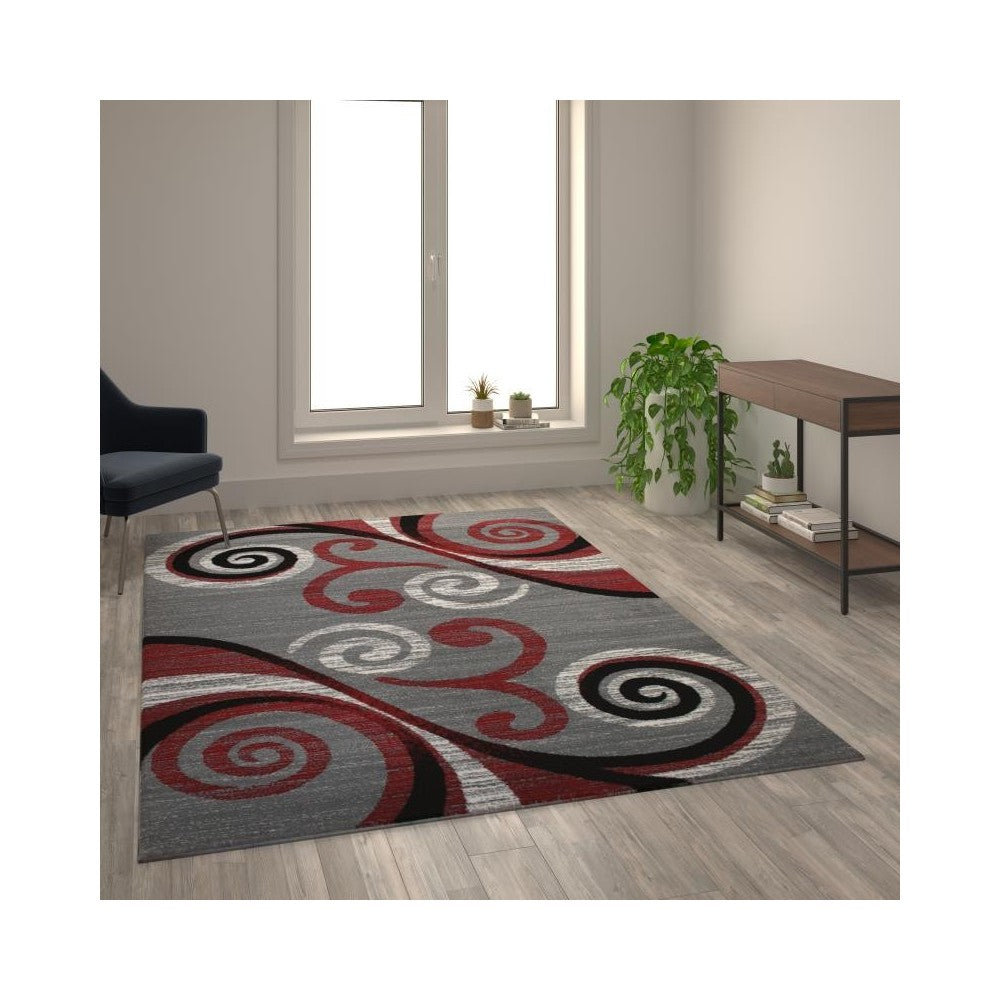 Flash Furniture Valli Collection Red 6x9 Modern Area Rug OKR-RG1100-69-RD-GG