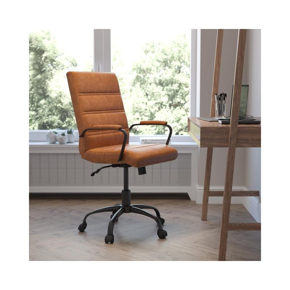 Flash Furniture Whitney Brown Mid-Back Leather Chair GO-2286M-BR-BK-GG